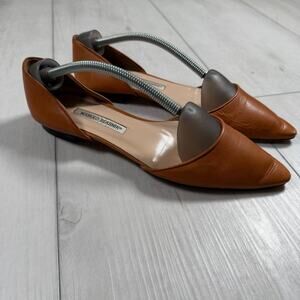 Manolo Blahnik Women's 39 Tan Leather d'Orsay Flats Pointed Toe